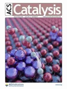 A cover artwork for the scientific journal ACS Catalysis. The cover design is for new materials related to hydrogen dissociation.