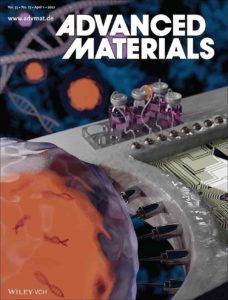 Journal cover design for Advanced Materials. This scientific artwork was used as a back cover.