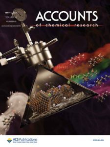A cover art design for the journal Accounts of Chemical Research. The scientific cover design shows how metal nanoparticles can be used to generate value added chemicals.