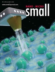 A science magazine cover design that appeared in the journal Small. This scientific cover shows a probe to isolate and study single DNA molecules.