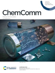 Front cover art for ChemComm depicting research on new battery materials.