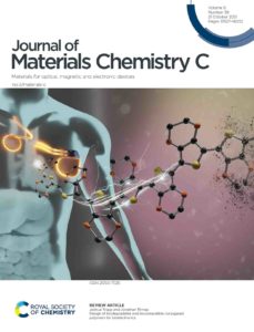 Front cover art for the Journal of Materials Chemistry C. The research shows biodegradable and biocompatible conjugated polymers for bioelectronics.