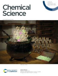 The front cover of Chemical Science showing the effect of tin addition into Cs3Bi2Br9 and how this enhances its optical properties.