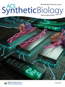 Cover art on the front of ACS Synthetic Biology. The word is on the use of CRISPER and DNA based computations.