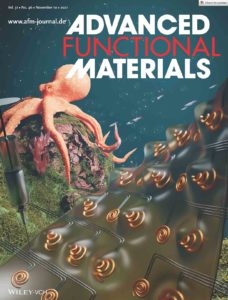 A cover artwork on the pages of Advanced Functional Materials, highlighting the use of artificial skin.