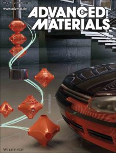 A cover design for Advanced Materials showing a programmable multistable perforated shellular