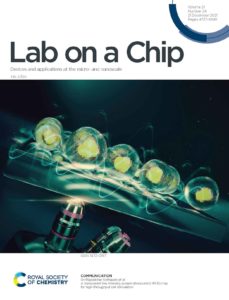 Lab on Chip cover art showing the development of a chip for high-throughput cell stimulation.
