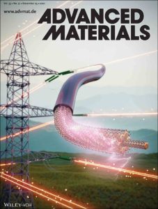 The front cover of Advanced Materials showing the development of high power coated graphene cables.