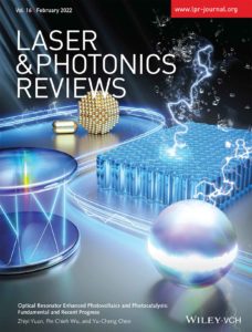 The back cover of Laser and Photonics Review, showing a number of optical devices for enhancing photovoltaic and catalytic activities.