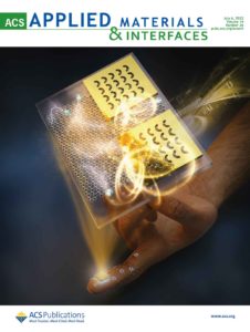 The cover art of ACS Applied Materials and Interfaces. The science journal cover shows a hand with a graphene based device for surface plasmon polariton photodetection.