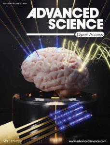 Cover design for Advanced Science. The cover shows a brain with electrodes inserted for neural recording applications.