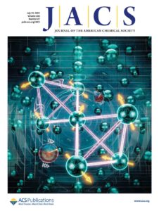 A cover design for JACS. The cover shows a frustrated magnetic network in a pyrochlore lattice.