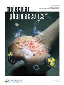 The front cover design of Molecular Pharmaceutics. The cover shows molecules targeting a tumour in a bone for PET applications.