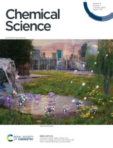 The front cover design of Chemical Science. The cover shows a green nature patch with a pond and a waterfall, surrounded by an industrial area.