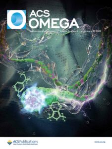 The front cover of ACS Omega. The image shows a fabric and a thread which is coated by a chemical that allows the fabric to be washable and conductive, for use in wearable electronics.