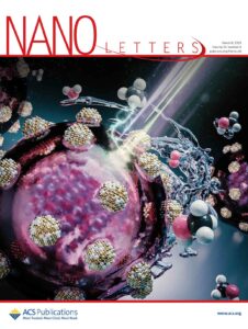 A cover design for Nano Letters, showing a sphere coated in glass with an interior consisting of TiO2. The system acts as a catalyst for alkane oxidation.