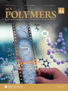 The front cover design of ACS Polymers Au. The image shows a camera film representing different snapshots of the development of carbanionic polymerization.