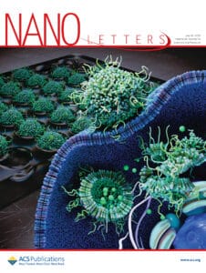 A cover design for the journal Nano Letters. The image shows an array of nanoparticles stored in a container.
