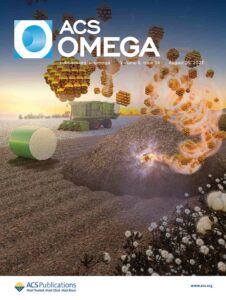 A cover design for the journal ACS Omega. The image shows a cotton field with a pile of cotton waste, releasing metal nanoparticles.