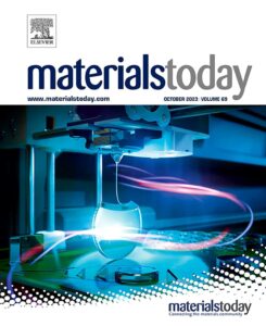 The front cover of Materials Today, showing an optical lens being 3d printed.