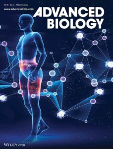 Front cover of Advanced Biology, showing a human hologram with red regions on the body where some protein analysis is being performed.